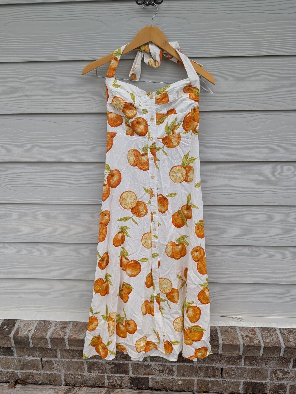 Zara Dress NWT Size XS White Orange Print Linen Midi Maxi Summer Vacation Travel